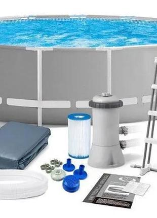 Intex бассейн каркасный 26726 np лестница, насос-фильтр, в коробке, 457 см*122 см