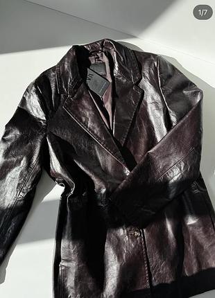 Шкіряний піджак жакет zara натуральна шкіра