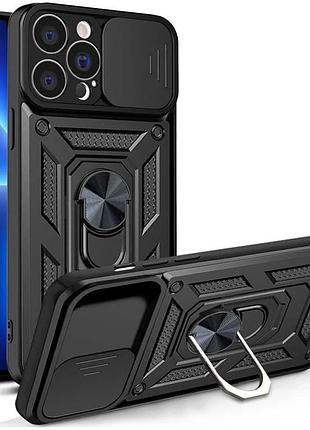 Чехол fiji camera defence для apple iphone 13 pro max бампер с защитой камеры и подставкой black