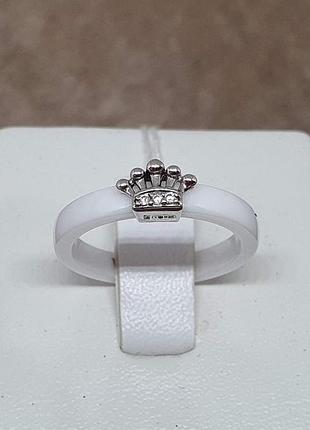 Срібне кільце з керамікою і фіанітами. с1149б 16,5