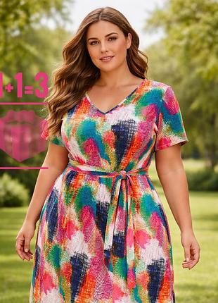 🥰 сукня з поясом в абстрактний принт shein xl
