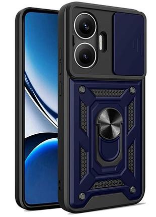 Чехол fiji camera defence для poco f7 бампер с защитой камеры и подставкой dark blue