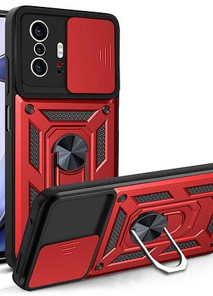 Чехол fiji camera defence для xiaomi 11t / 11t pro бампер с защитой камеры и подставкой red