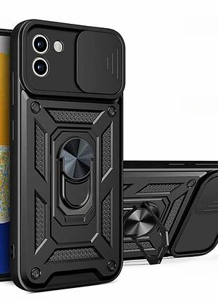 Чехол fiji camera defence для samsung galaxy a03 (a035) бампер с защитой камеры и подставкой black