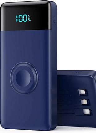 Внешний аккумулятор 10800 мач для iphone со встроенными кабелями, портативное зарядное устройство 6-в-1