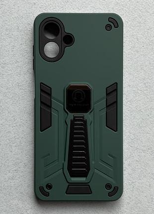 Samsung galaxy a07 чехол armor magnetic green противоударный, зелёный матовый пластик с ножкой подставкой