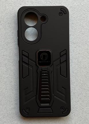Poco c71 чехол armor magnetic black противоударный, чёрный матовый пластик с ножкой подставкой