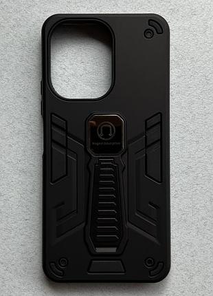 Xiaomi redmi 13c 4g чехол armor magnetic противоударный, черный, матовый пластик с ножкой подставкой