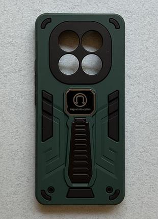 Redmi note 14 pro+ чехол armor magnetic dark green противоударный, зелений матовый пластик с ножкой подставкой