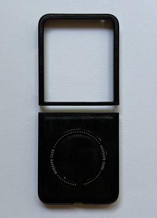 Motorola razr 50 ultra чохол (бампер, накладка, кейс) чорний, матовий, пластик, шкіряна вставка
