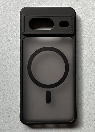 Google pixel 8 силиконовый чехол (бампер) с magsafe чёрный с полупрозрачной матовой задней частью