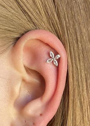 Золотая серьга для пирсинга хеликса с фианитами. з40070.1
