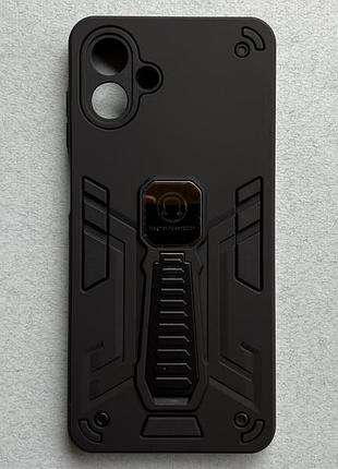 Samsung galaxy a07 чехол armor magnetic black противоударный, чёрный матовый пластик с ножкой подставкой