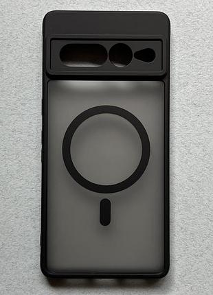Google pixel 7 pro силіконовий чохол (бампер) з magsafe чорний з напівпрозорою матовою задньою частиною