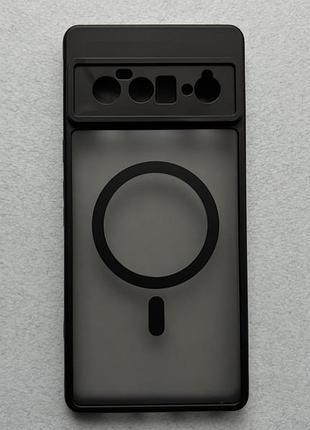 Google pixel 6 pro силіконовий чохол (бампер) з magsafe чорний з напівпрозорою матовою задньою частиною