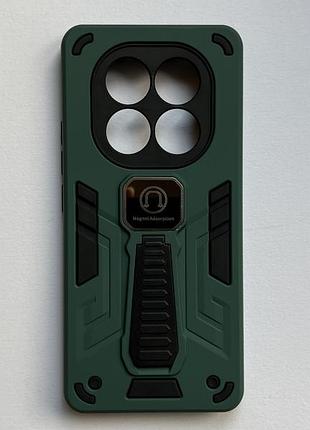 Redmi note 14 pro 5g чехол armor magnetic dark green противоударный, зелений матовый пластик с ножкой подставк