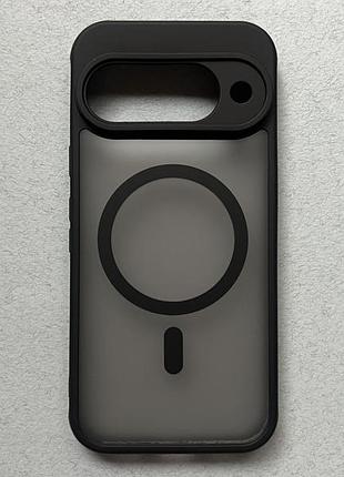 Google pixel 10 силиконовый чехол (бампер) с magsafe чёрный с полупрозрачной матовой задней частью