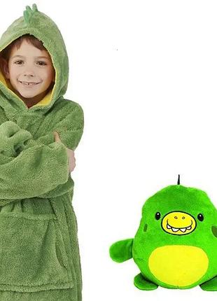 Детская игрушка-толстовка плед трансформер с капюшоном и рукавами 3 в 1 huggle pets hoodie зеленый top shop