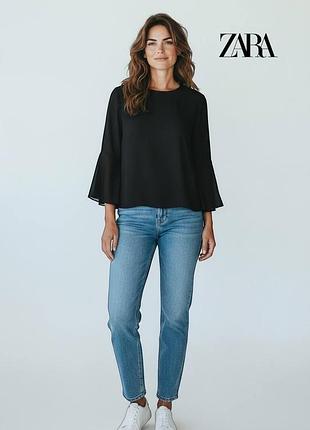 Оригінальна жіноча блуза zara чорна розмір xs s рукава кльош блуза зара кофта реглан)