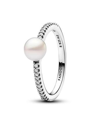 Серебряное кольцо pandora с культивированной пресноводной жемчужиной и паве 193158c01 58mastersem