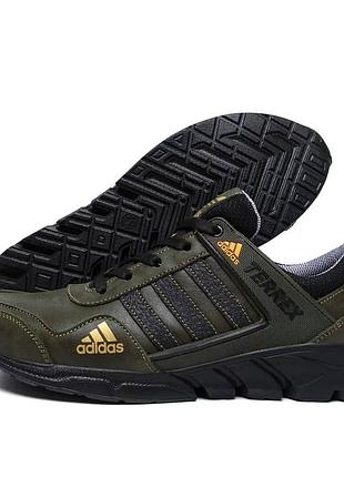 Мужские кожаные тактические кроссовки adidas terrex green, мужские военные кроссовки хаки адидас