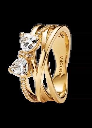 Кольцо pandora искрящийся бант с покрытием 14k золотом 163511c01 54