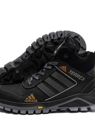 Подростковые зимние кожаные ботинки adidas terrex black, зимние теплые повседневные ботинки для подростка 37