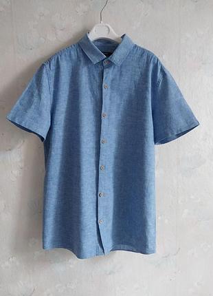Рубашка мальчишку next 13роков, полульяна, летняя, голубая, лен с хлопком