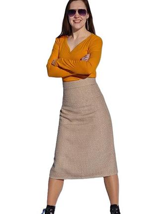 Спідниця міді з твіду бежева