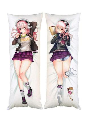 Подушка обнимашка дакимакура 40х120см вакалоид сонико super sonico двухсторонняя декоративная