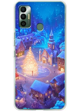 Чехол силиконовый с картинкой на tecno spark 7 (новогодний)