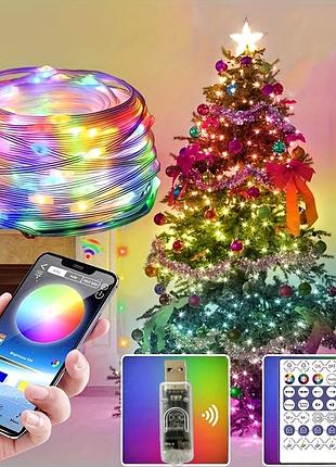 Смарт гірлянда 10 м розумна usb із застосунком smart led rgb різнобарвна з пультом 16 млн кольорів
