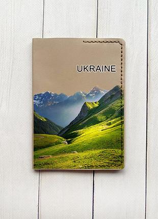 Кожаная обложка на паспорт книжку :: бежевая (принт 409)