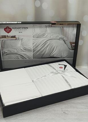 Набор постельного белья сатин страйп cotton box евро размер 200 на 220 см белый