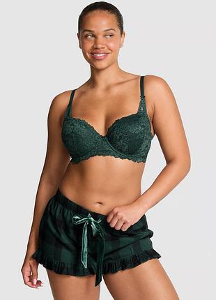 Зеленые шорты victoria’s secret pink оригинал flannel boxy ruffled pajama shorts