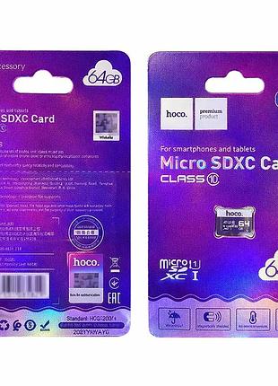 Microsd карта hoco 64 гб class 10 uhs-i tf универсальная для устройств
