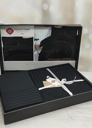 Набір постільної білизни сатин страйп cotton box євро розмір 200 на 220 см чорний