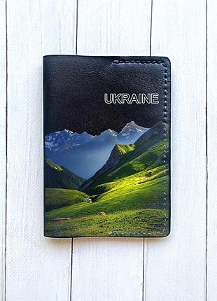 Кожаная обложка на паспорт книжку :: черная (принт 409)