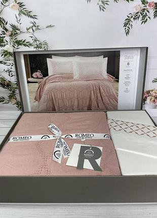 Муслиновый комплект постельного белья с покрывалом romeo home евро размер пудровый