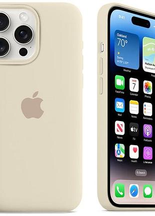Силиконовый чехол для iphone 14 pro с закрытым низом silicone case бежевый antique white 11 (бампер)