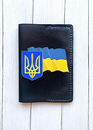 Кожаная обложка на паспорт книжку черная (принт 384)
