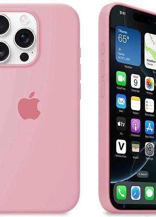 Силиконовый чехол для iphone 16 pro с закрытым низом silicone case розовый light pink 6 (бампер)