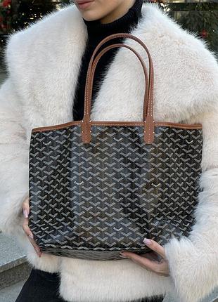 Сумка goyard saint louis pm coated canvas tote bag brown black ex