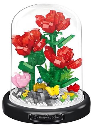 Набір для збирання конструктор-букет spring roses серія flower flask весняна троянда під куполом 684 деталі