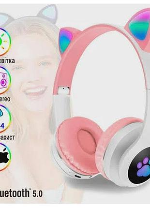 Беспроводные наушники с ушами с подсветкой + fm-радио + microsd cat ear vzv-23m bluetooth розовый
