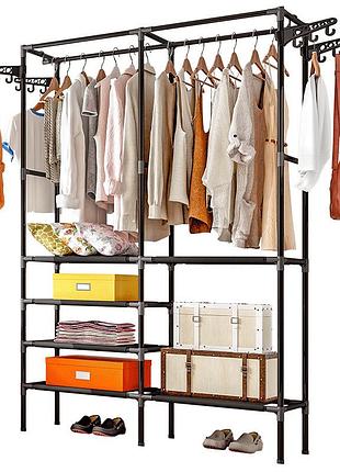 Вешалка-стойка для одежды double row simple coat rack с полками и крючками, 86×43×173 см