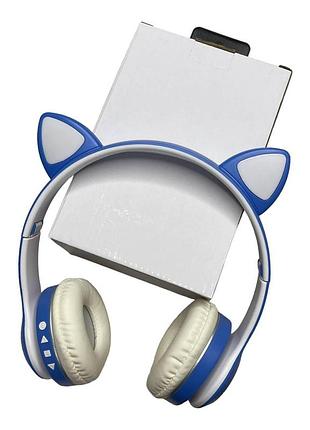 Беспроводные наушники cat ear vzv-23m с подсветкой + fm-радио + microsd bluetooth синие