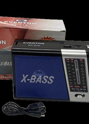 Акумуляторний радіоприймач bt everton rt-816 з ліхтариком, bluetooth fm usb sd