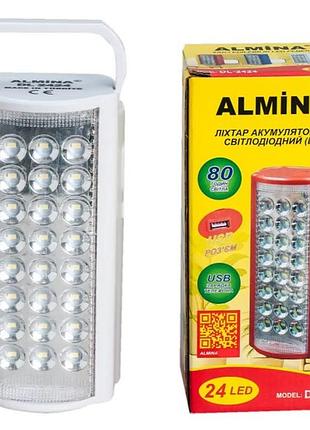 Ручной переносной фонарь на аккумуляторе usb фонарь almina dl-2424, 24 led с павербанком белый