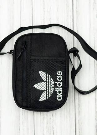 Компактная барсетка adidas черная, сумка мессенджер rip-stop унисекс из водостойкого материала